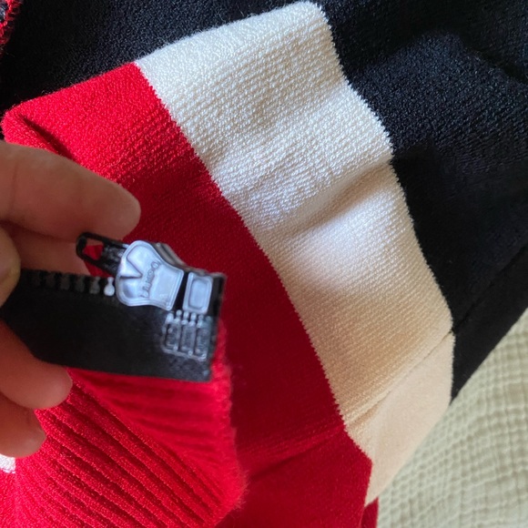 Moschino Cheap & Chic 90s wool blend ribbed apres ski red black cardigam sweater - Picture 6 of 9